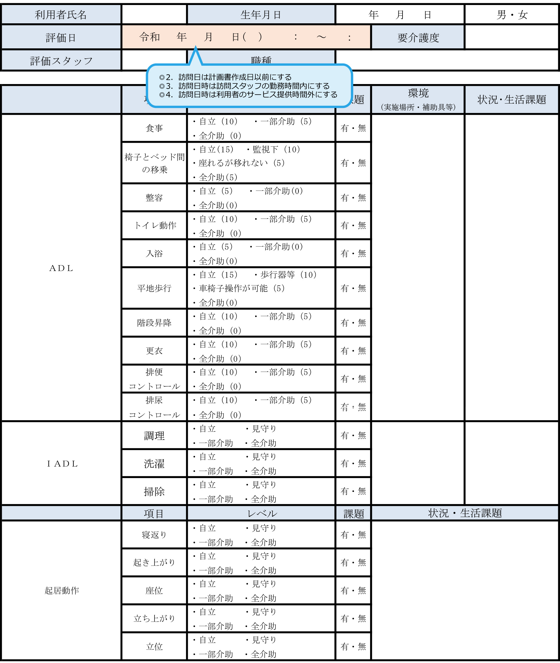 居宅訪問チェックシート