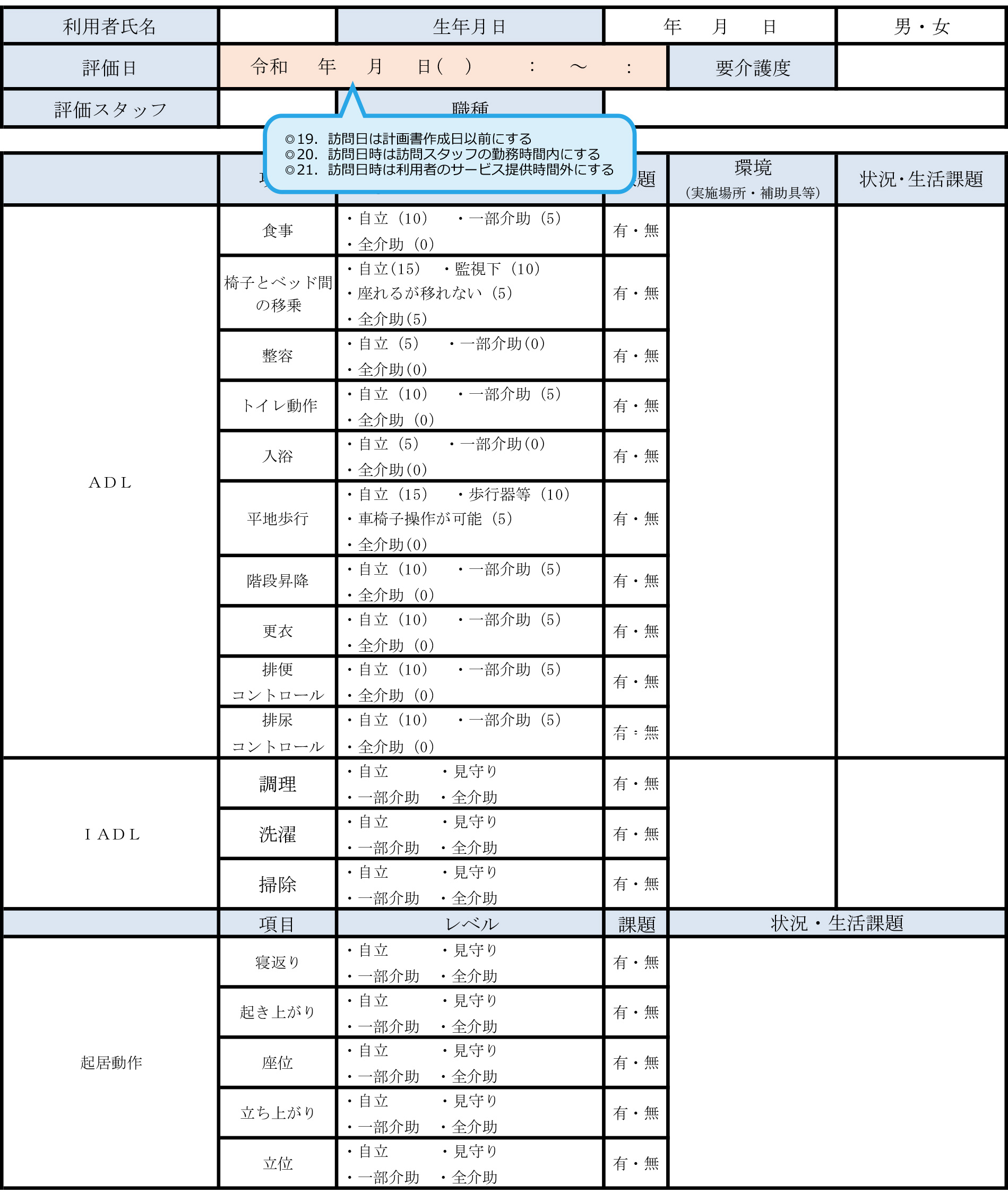 居宅訪問チェックシート